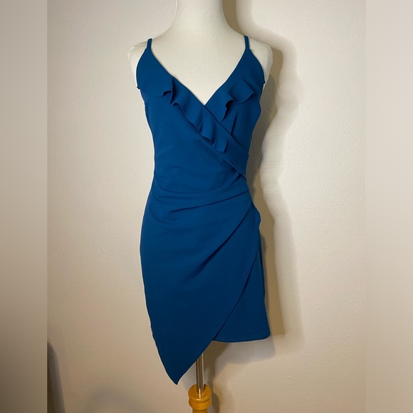 NWT Blu Spero She Sky Teal Asymmetrical Cocktail Dress - Picture 10 of 10
